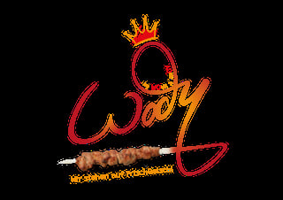 Logo for a roasted meat skewer restaurant called Qeazy with a crown symbol and German text